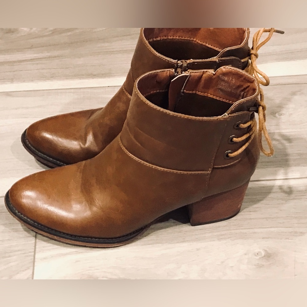 Olivia Miller Leather Light Brown Ankle Booties